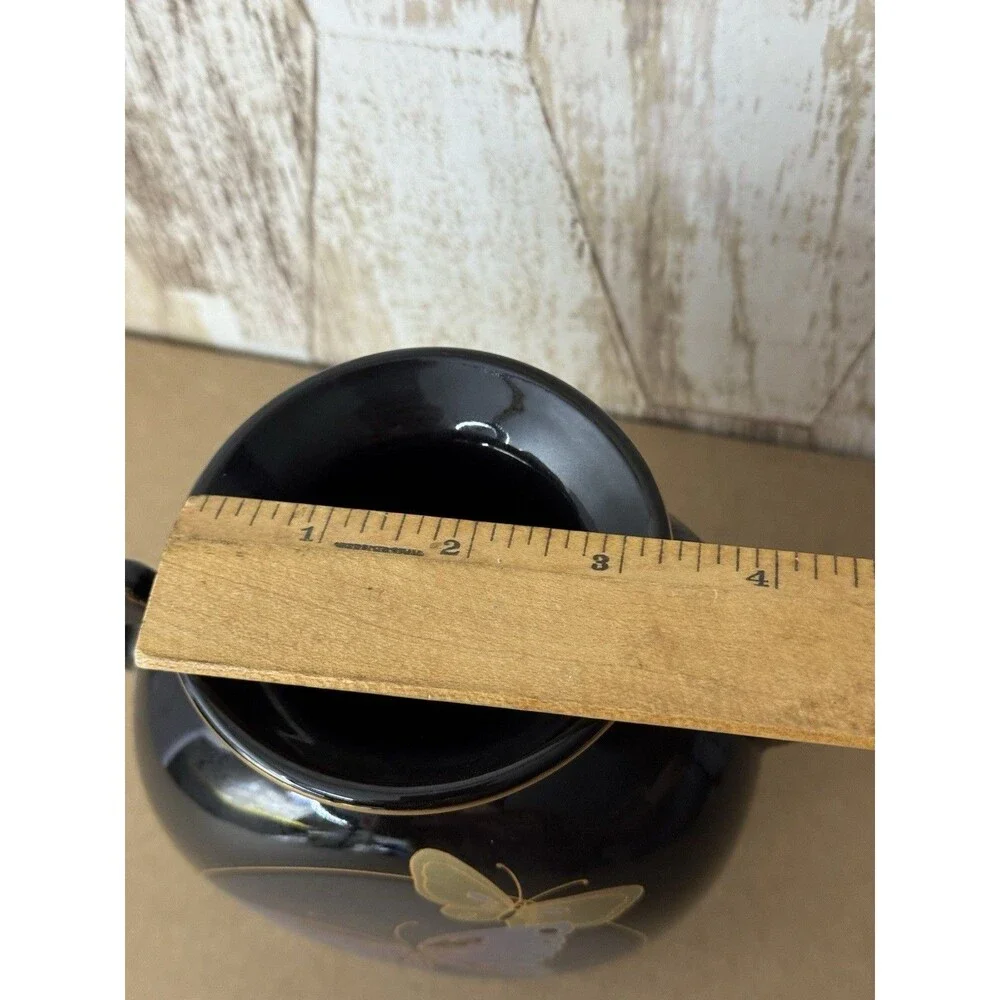 Vintage Imported Japanese Black‎ Vase w/ gold trim Butterfly Ceramic